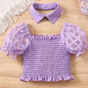 NEW SHEIN Puff Sleeve Blouse With Ruffles And Detachable Collar. Girl Size 7